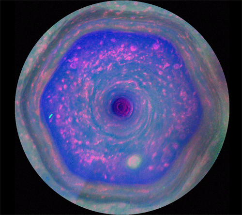 Polo norte de Saturno, as massas de ar rodam para a esquerda